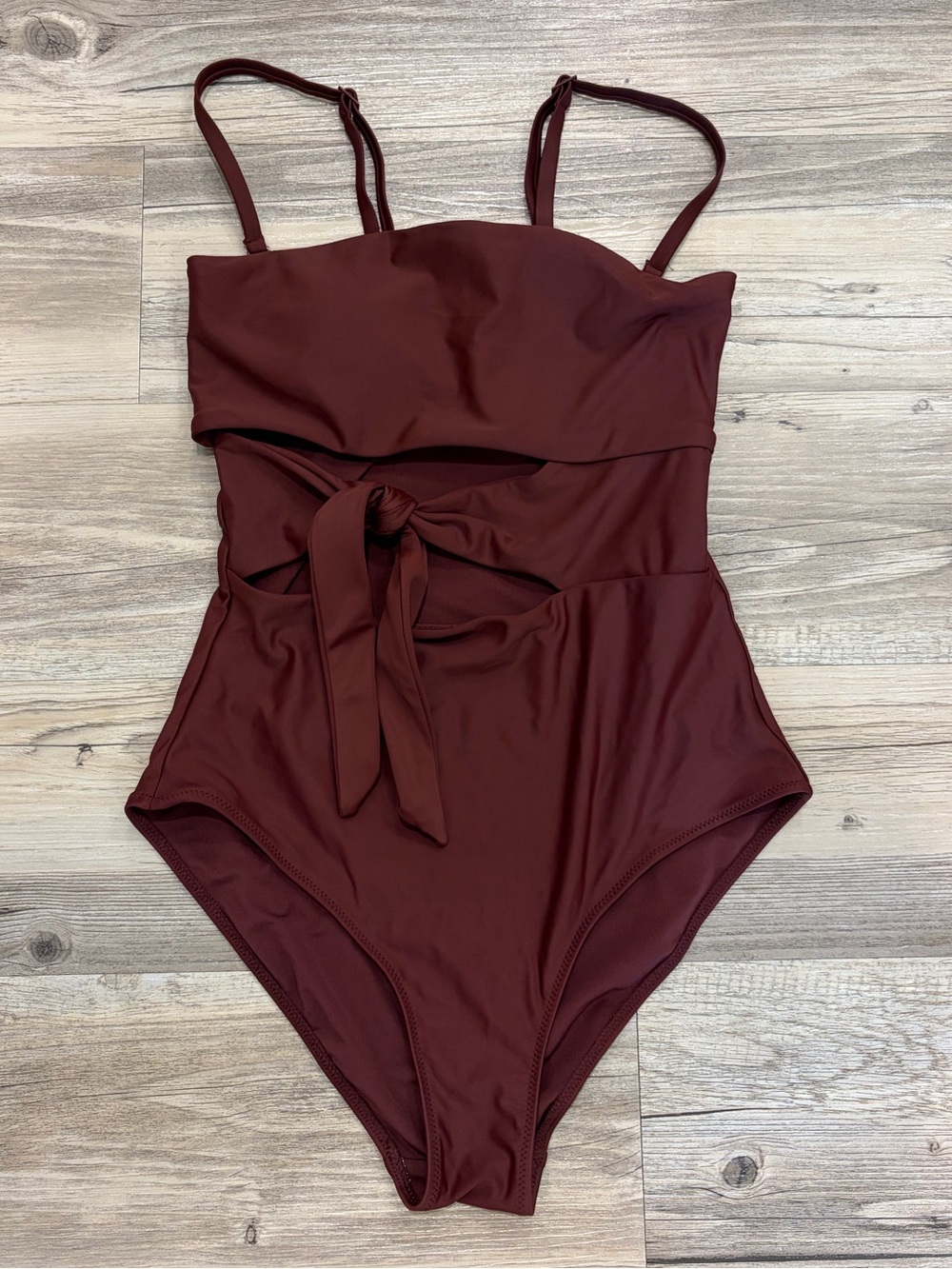Aerie One-Piece Swim Suit with Front Tie – Burgundy